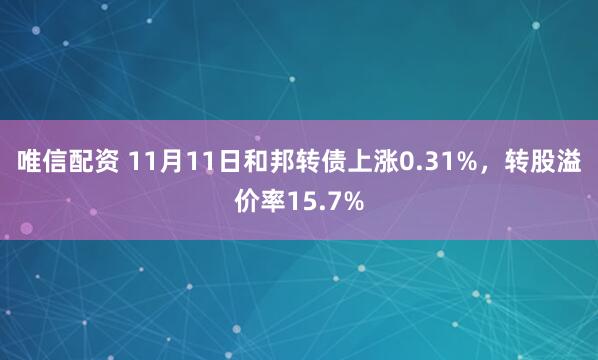 唯信配资 11月11日和邦转债上涨0.31%，转股溢价率15.7%